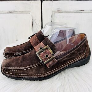 Gabor Brown Suede Leather Square Toe Buckle Slip on Oxford Dress Shoes Women 5.5